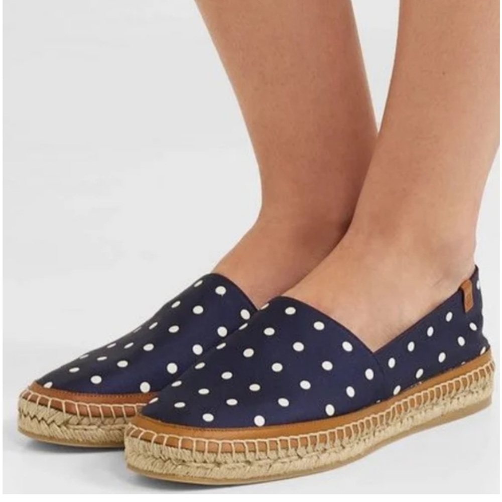 Gabriela Hearst Alba Polka-Dot Espadrilles in Navy Blue Satin EU 40